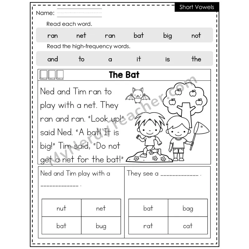Short Vowels Decodable Reader (Editable) — Fall: The Bat