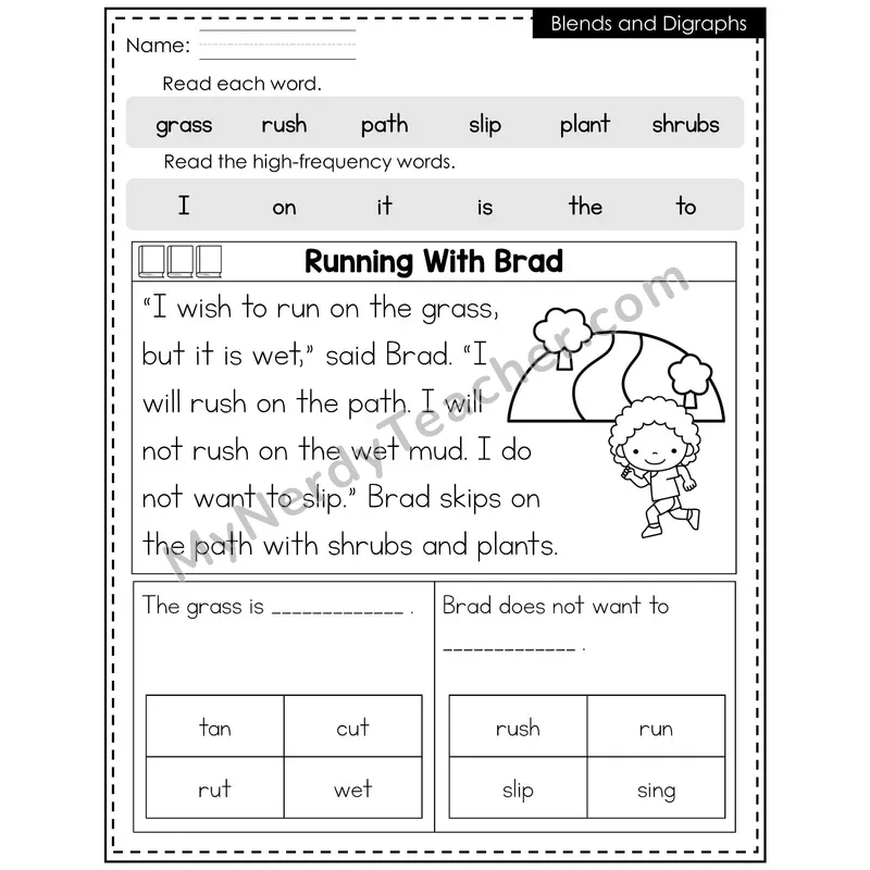 Blends and Digraphs Decodable Reader (Editable) — Spring: Running With Brad