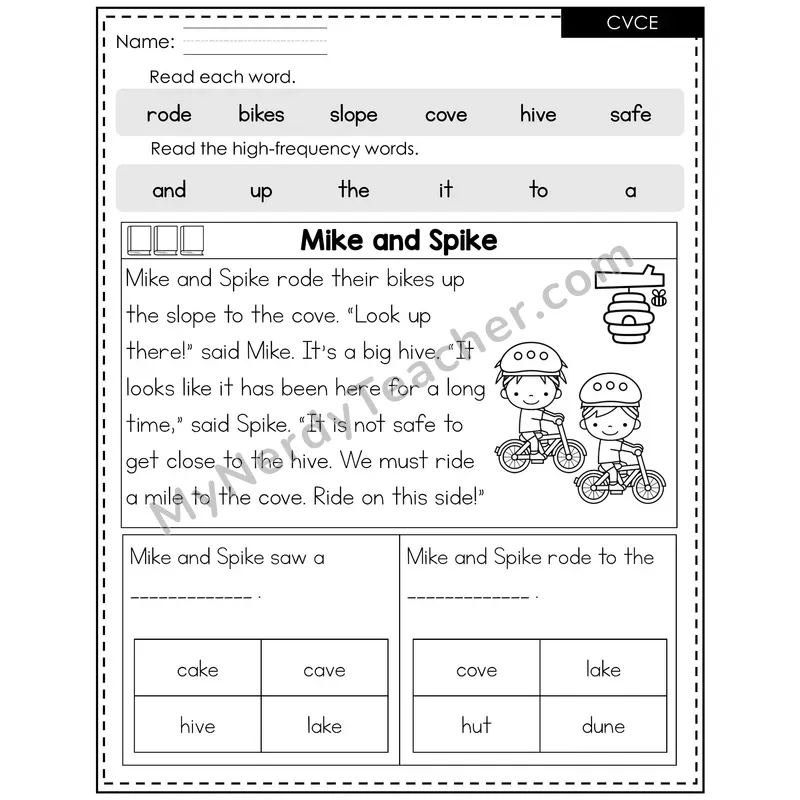 CVCe Silent E Decodable Reader (Editable) — Spring: Mike and Spike