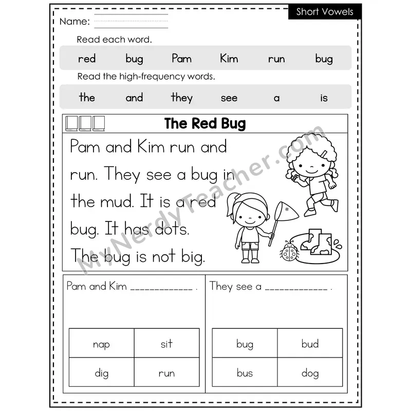 Short Vowels Decodable Reader (Editable) — Spring: The Red Bug