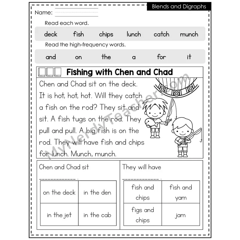 Blends and Digraphs Decodable Reader (Editable) — Summer: Fishing with Chen and Chad