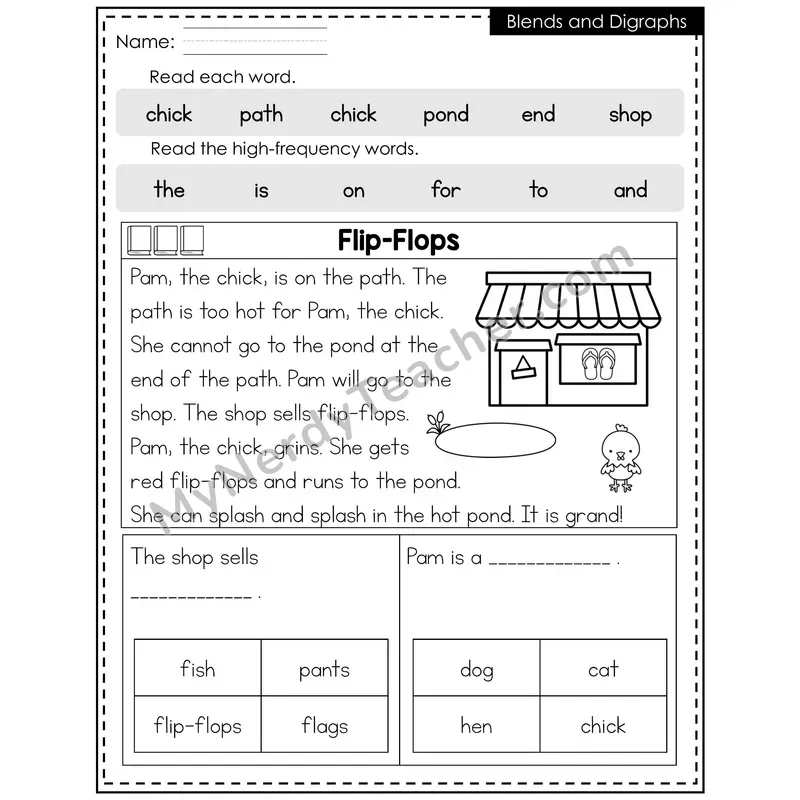 Blends and Digraphs Decodable Reader (Editable) — Summer: Flip-Flops