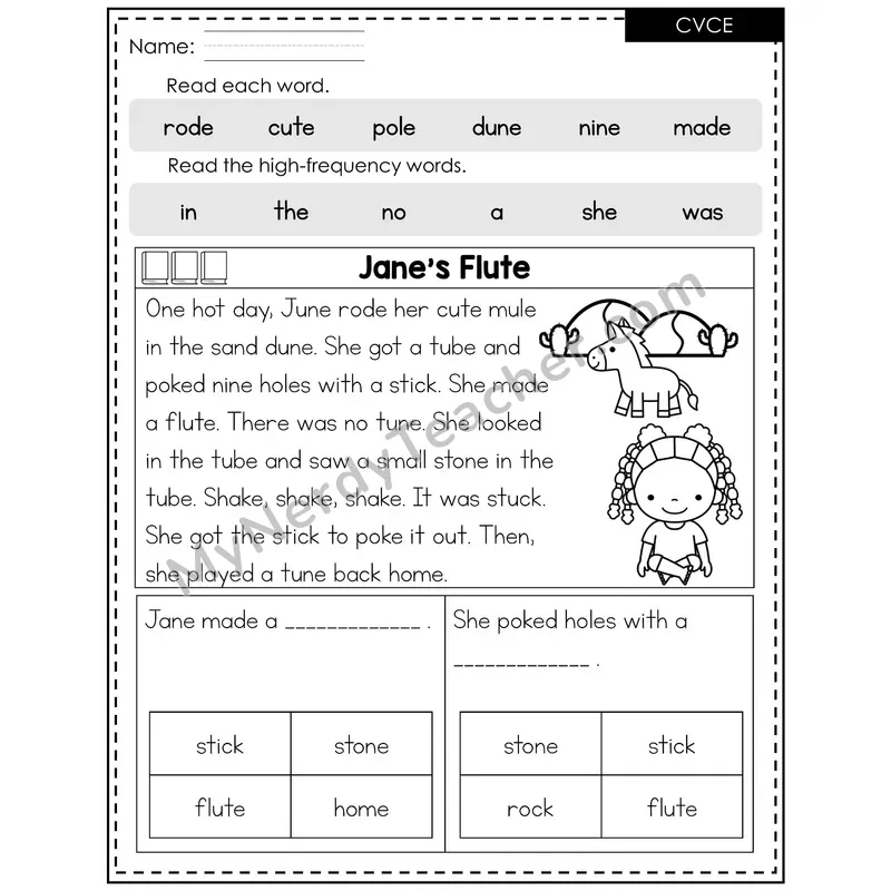 CVCe Silent E Decodable Reader (Editable) — Summer: Jane's Flute