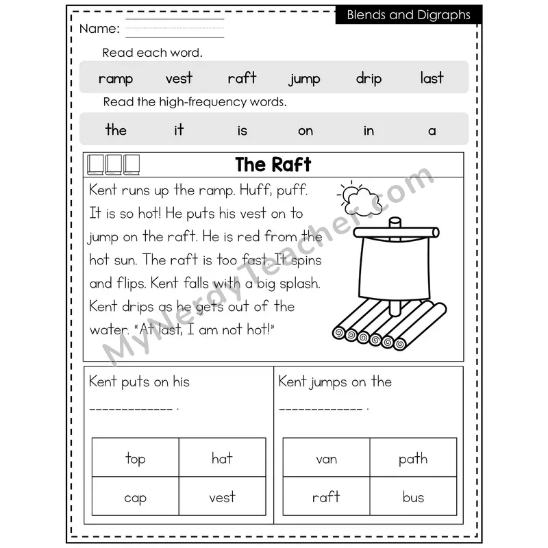 Blends and Digraphs Decodable Reader (Editable) — Summer: The Raft