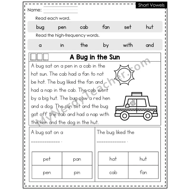 Short Vowels Decodable Reader (Editable) — Summer: A Bug in the Sun