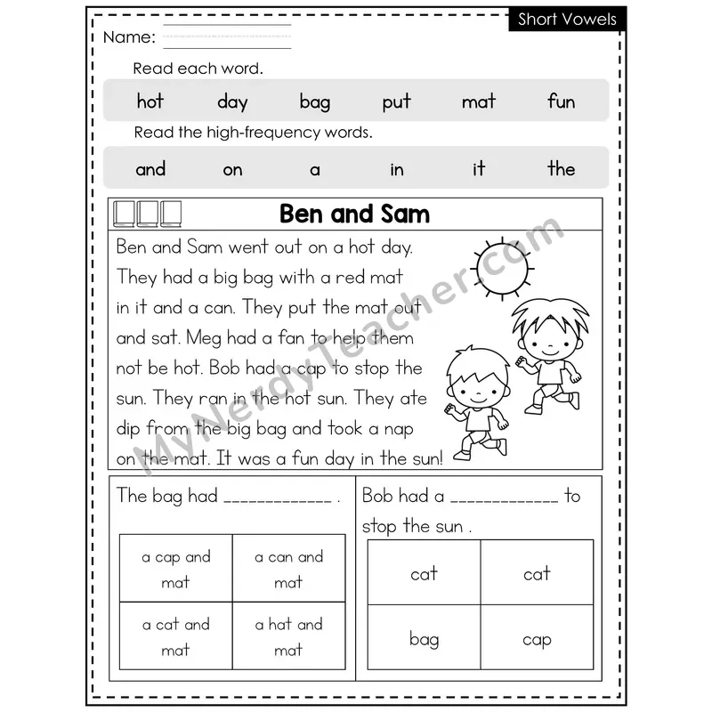 Short Vowels Decodable Reader (Editable) — Summer: Ben and Sam