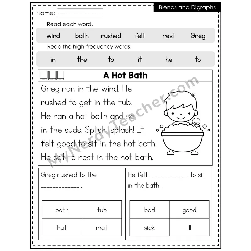 Blends and Digraphs Decodable Reader (Editable) — Winter: A Hot Bath