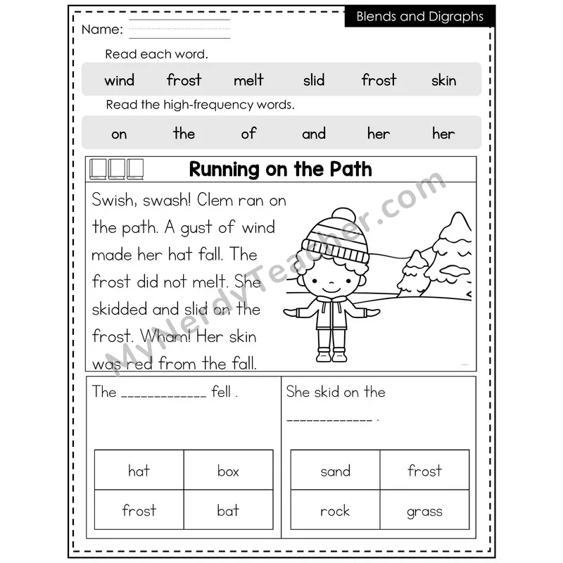Blends and Digraphs Decodable Reader (Editable) — Winter: Running on the Path