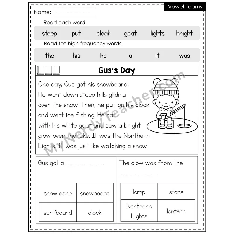 Vowel Teams Decodable Reader (Editable) — Winter: Gus's Day