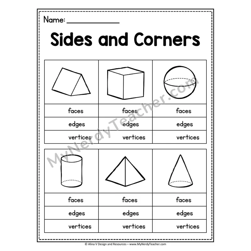 3D Shapes Worksheet — Faces, Edges, and Vertices Practice