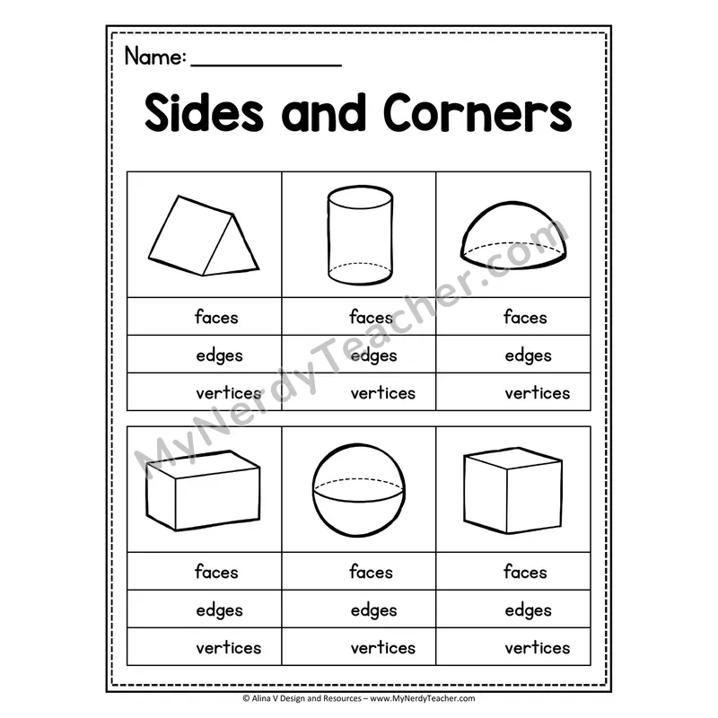 3D Shapes Worksheet — Faces, Edges, and Vertices Practice