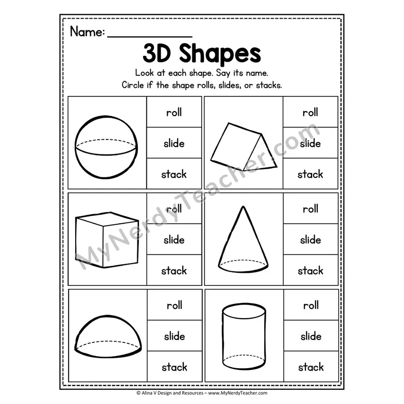 Name of 3D Shapes Worksheet — Write Each Shape Name with Word Bank