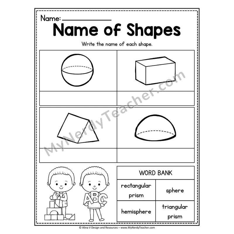 3D Shapes Practice Worksheet — Read, Color, Trace, and Draw