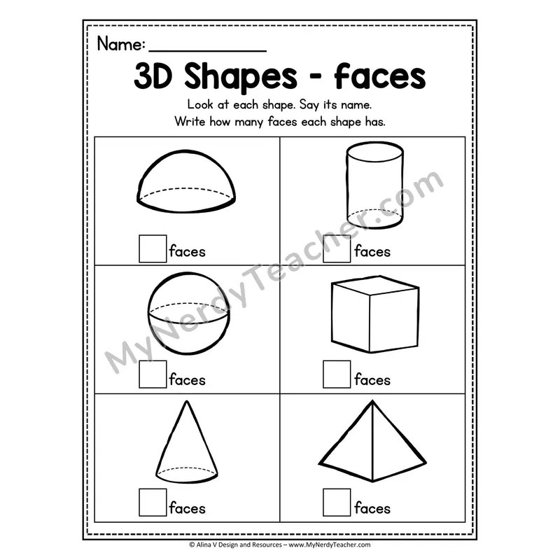3D Shapes Practice Worksheet — Read, Color, Trace, and Draw