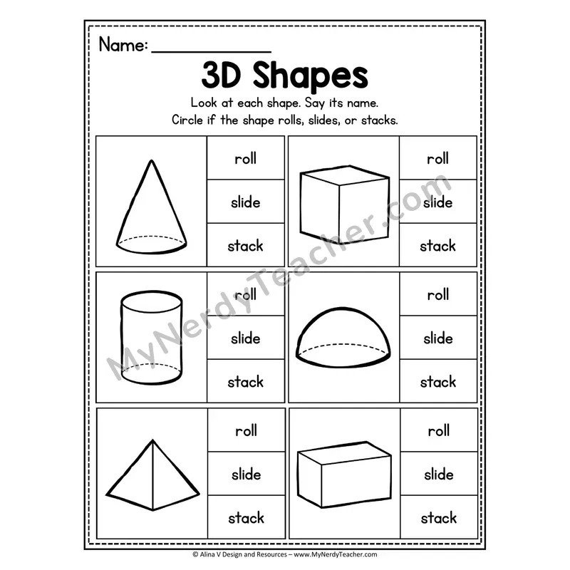 Name of 3D Shapes Worksheet — Write Each Shape Name with Word Bank