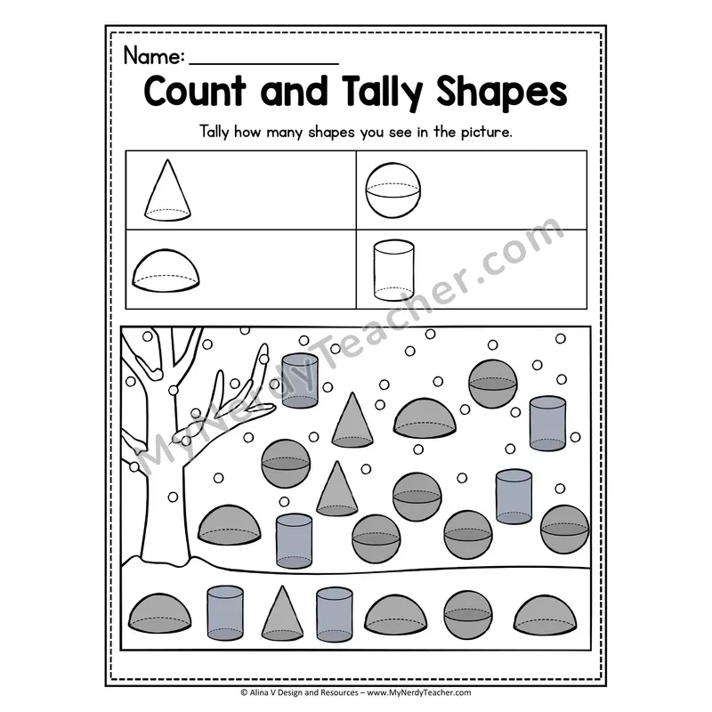 Count and Tally 3D Shapes Worksheet — Tally Hidden Shapes in Picture