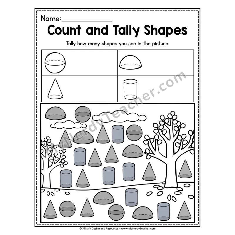 3D Shapes Practice Worksheet — Read, Color, Trace, and Draw