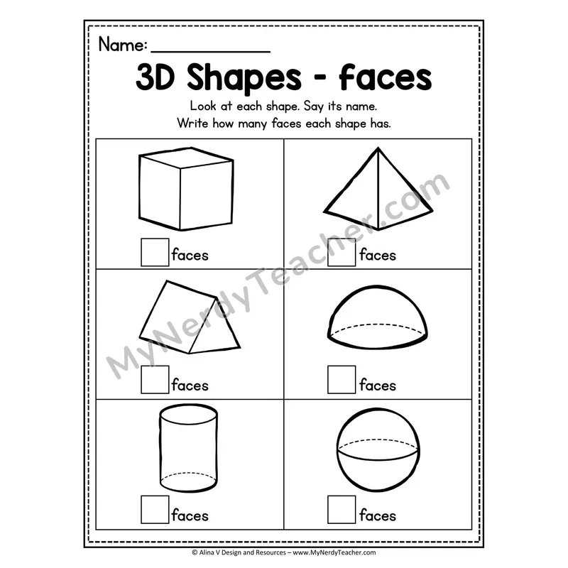 3D Shapes Practice Worksheet — Read, Color, Trace, and Draw
