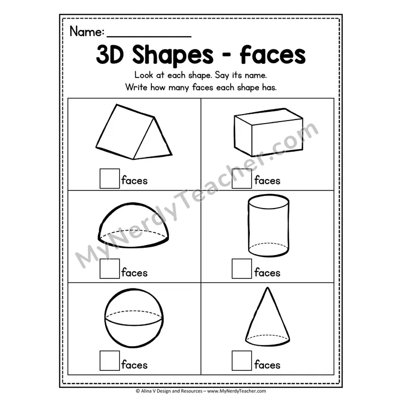 3D Shapes Practice Worksheet — Read, Color, Trace, and Draw