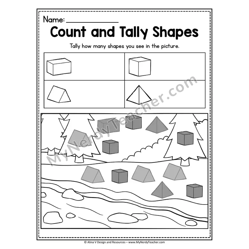 Count and Tally 3D Shapes Worksheet — Tally Hidden Shapes in Picture
