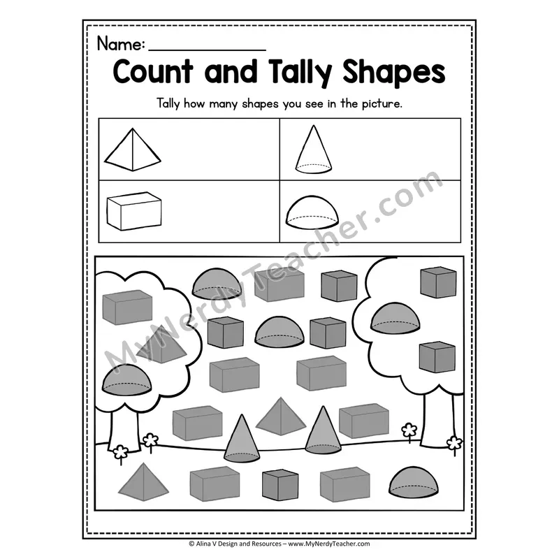 Count and Tally 3D Shapes Worksheet — Tally Hidden Shapes in Picture