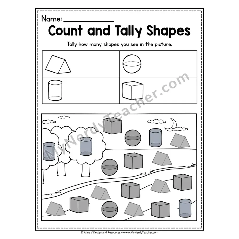 Count and Tally 3D Shapes Worksheet — Tally Hidden Shapes in Picture