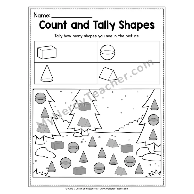 Count and Tally 3D Shapes Worksheet — Tally Hidden Shapes in Picture