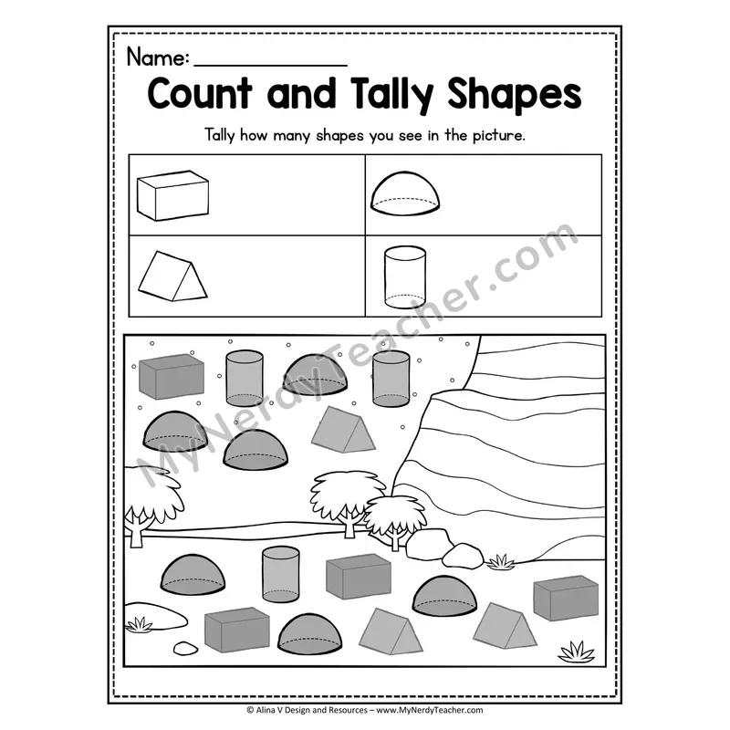 Count and Tally 3D Shapes Worksheet — Tally Hidden Shapes in Picture
