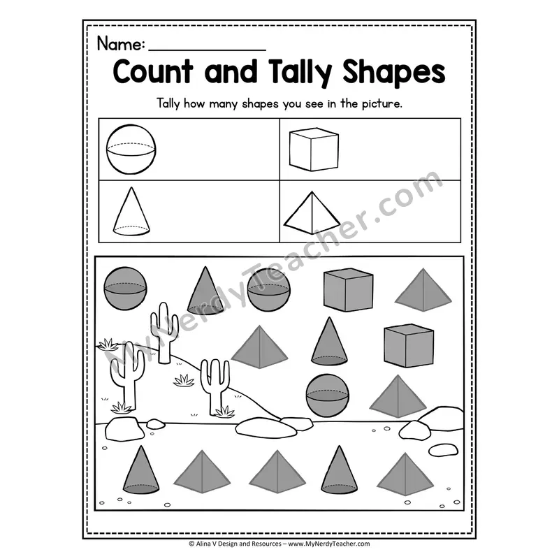 3D Shape Cut and Paste Worksheet — Match Shape Names to Pictures