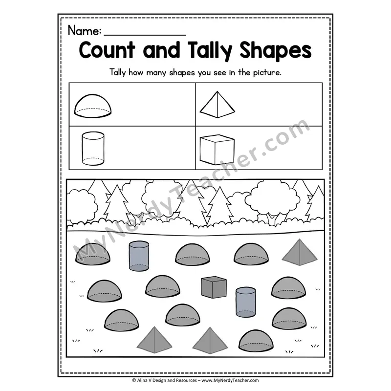Count and Tally 3D Shapes Worksheet — Tally Hidden Shapes in Picture