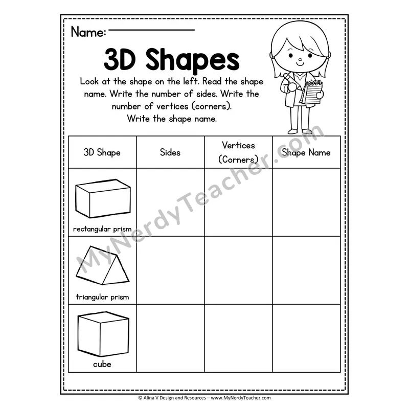 3D Shapes Worksheet — Write the Shape Name with Word Bank