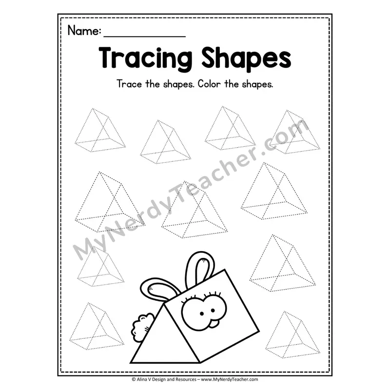 Tracing Shapes Worksheet — Rectangular Prism Animal Picture Tracing