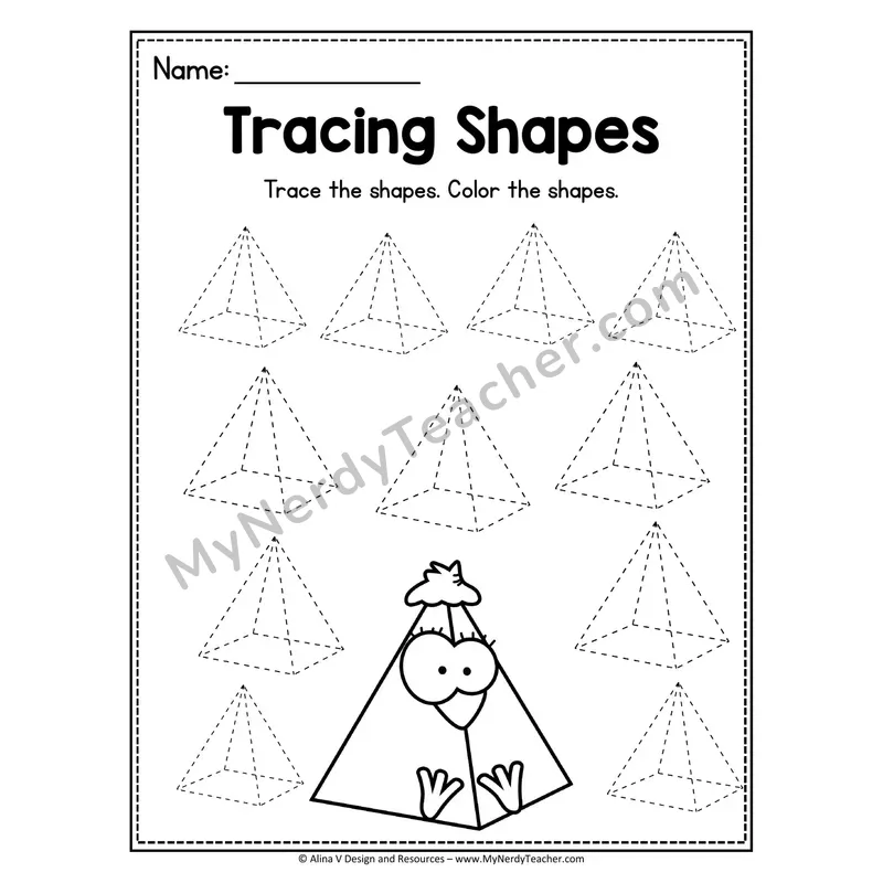 Tracing Shapes Worksheet — Pyramid Animal Picture Tracing