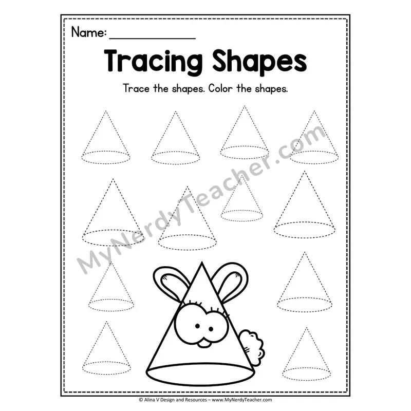 Tracing Shapes Worksheet — Triangular Prism Animal Picture Tracing