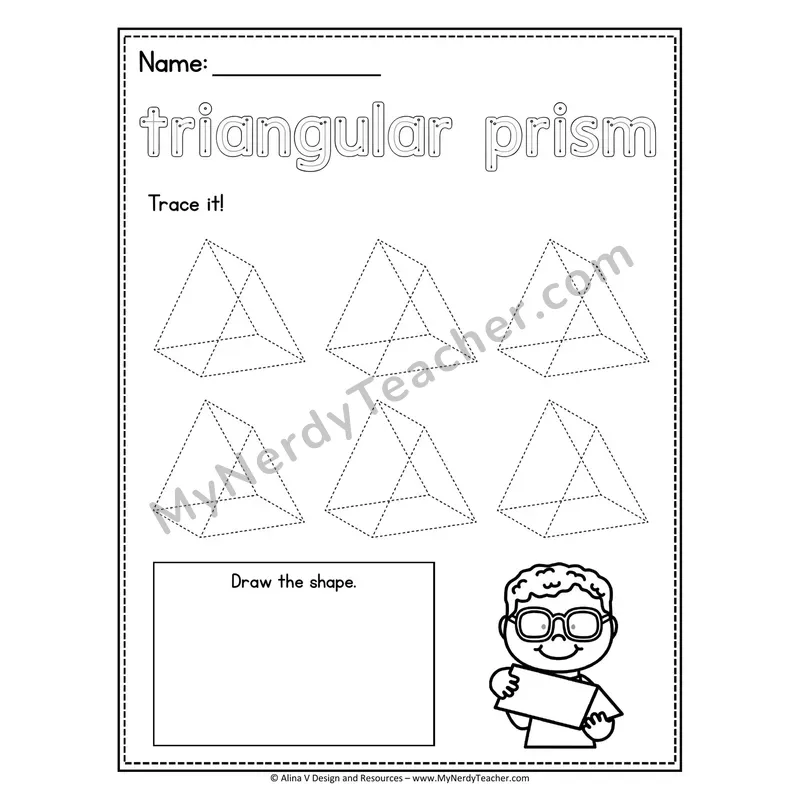 3D Shapes Tracing Worksheet — Trace Hollow Letters and Multiple Shapes