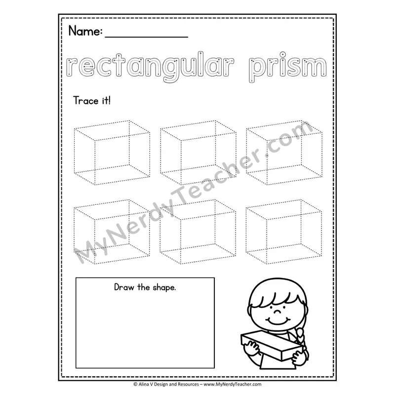 3D Shapes Tracing Worksheet — Trace Hollow Letters and Multiple Shapes