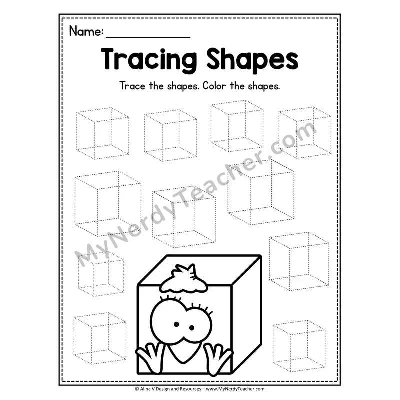 3D Shapes Tracing Worksheet — Trace Hollow Letters and Multiple Shapes