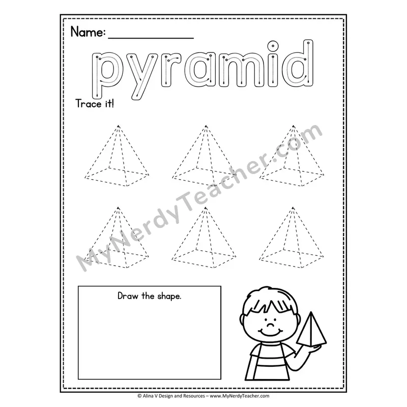 3D Shapes Tracing Worksheet — Trace Hollow Letters and Multiple Shapes