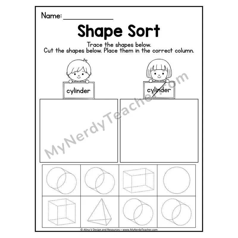3D Shape Sort Worksheet — Trace, Cut, and Sort Pyramids