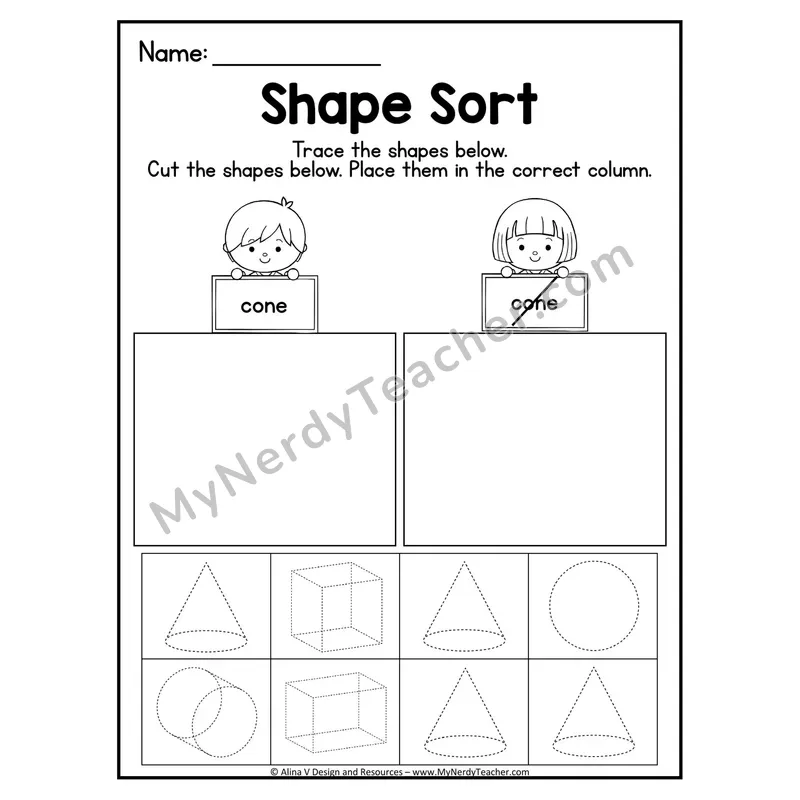 3D Shape Sort Worksheet — Trace, Cut, and Sort Triangular Prisms