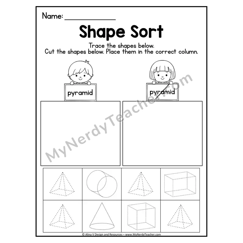 3D Shape Sort Worksheet — Trace, Cut, and Sort Rectangular Prisms