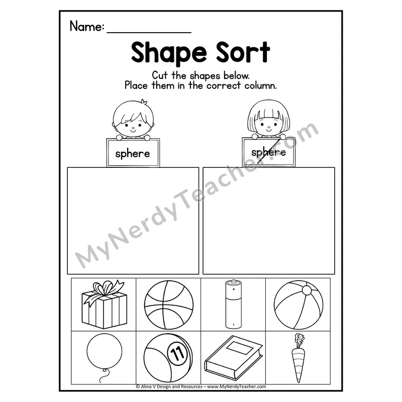 3D Shape Sort Worksheet — Cut and Paste Cubes in Real Life