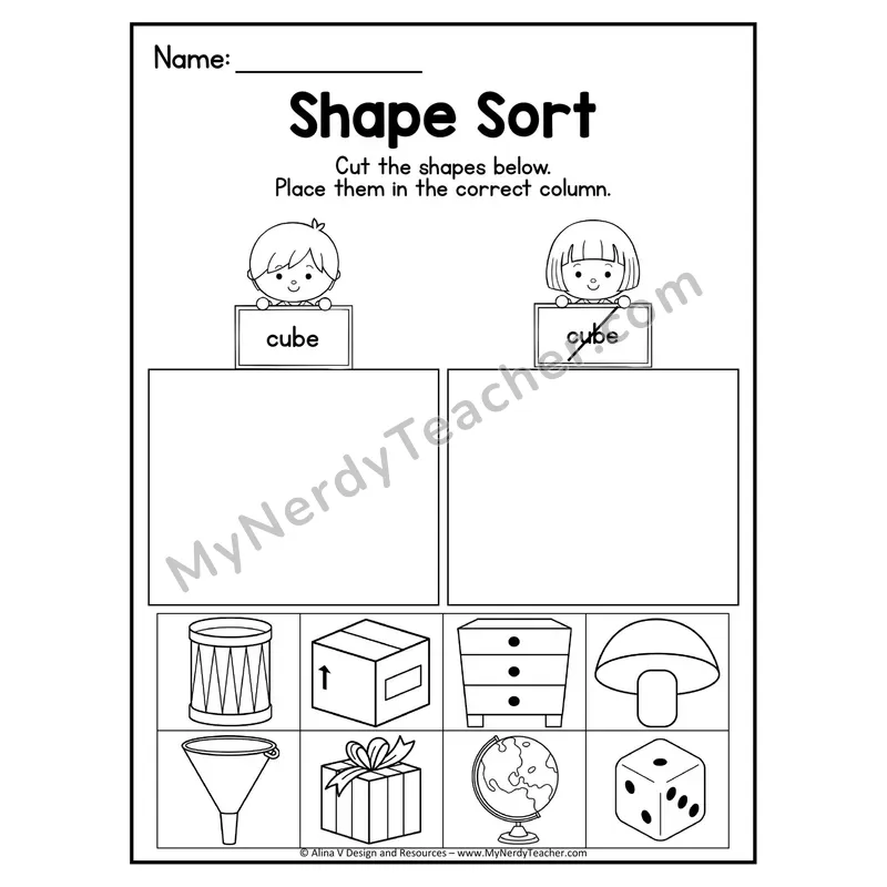 3D Shape Sort Worksheet — Cut and Paste Cones in Real Life