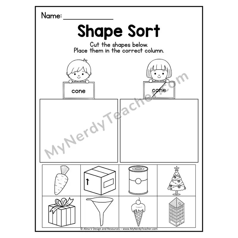 3D Shape Sort Worksheet — Cut and Paste Spheres in Real Life