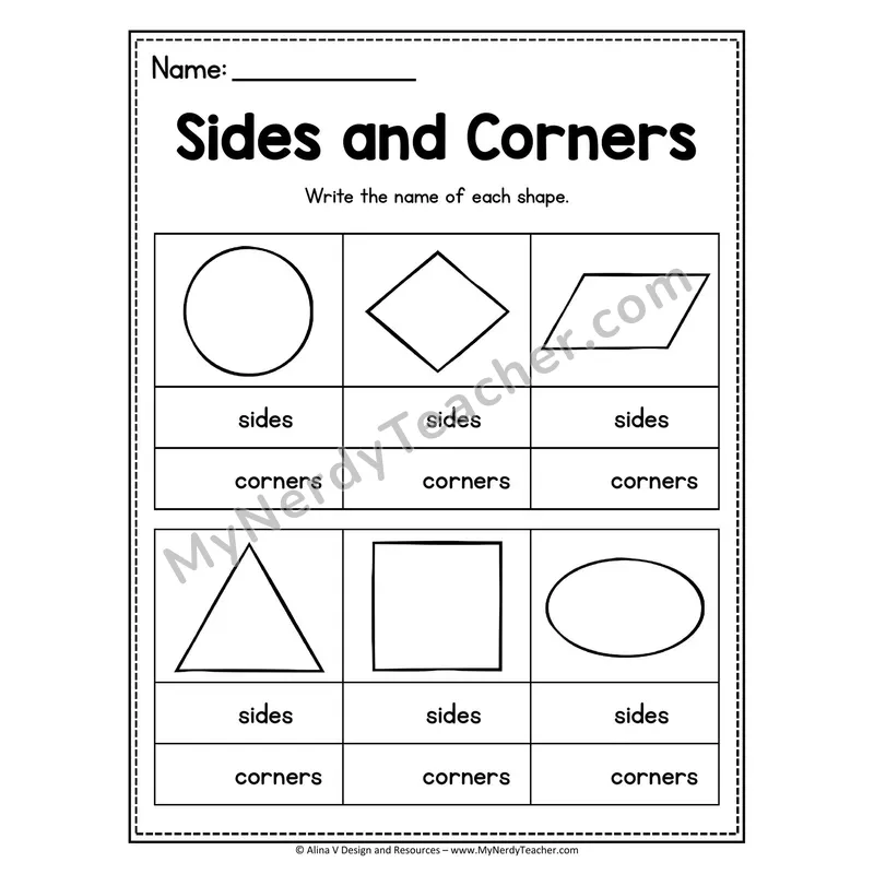 2D Shapes Worksheet — Count and Write the Number of Sides
