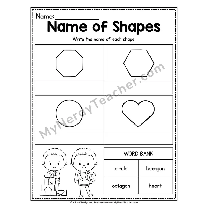 Name of Shapes Worksheet — Write Each Shape Name with Word Bank