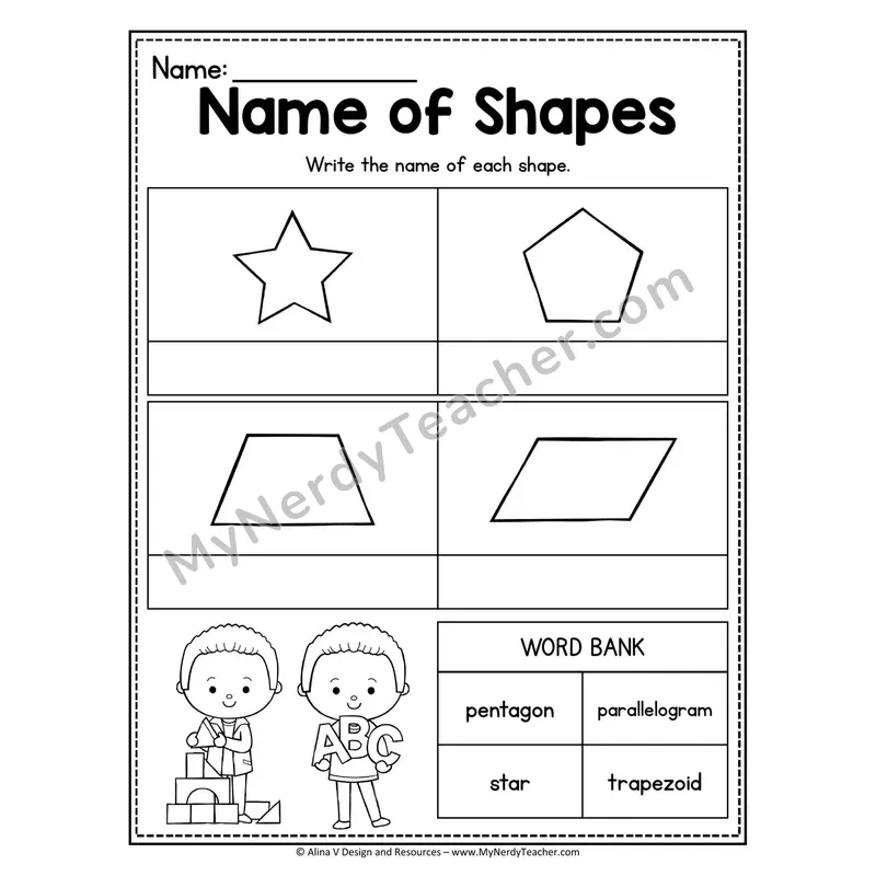 Name of Shapes Worksheet — Write Each Shape Name with Word Bank