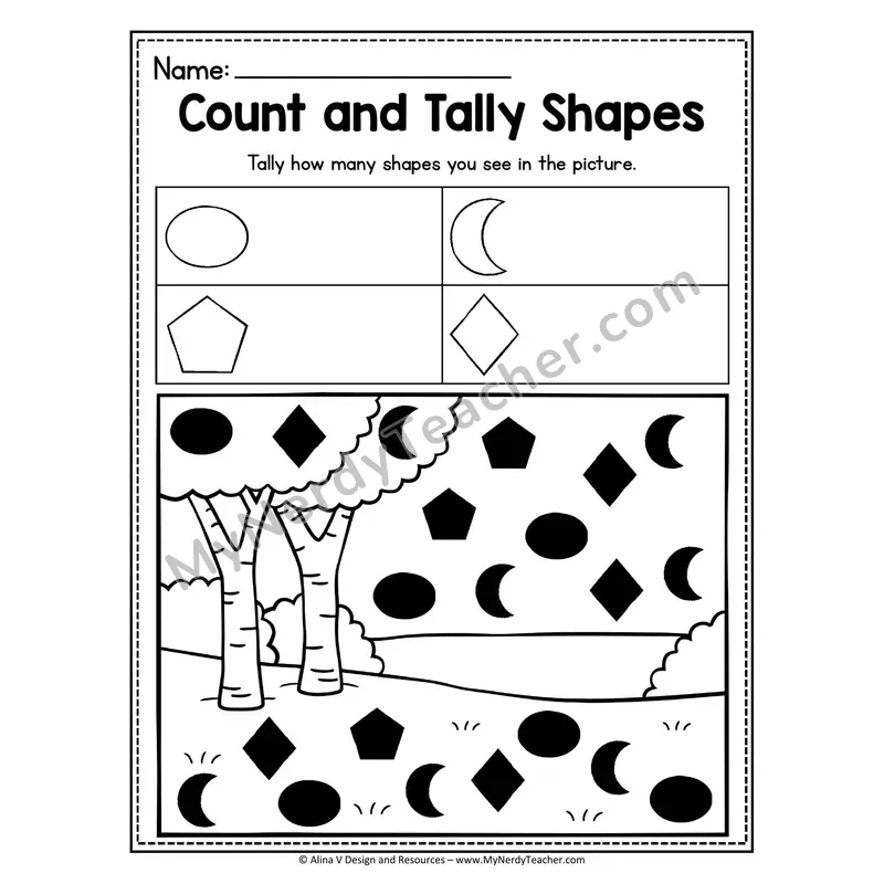 Count and Tally Shapes Worksheet — Tally Hidden Shapes in Picture