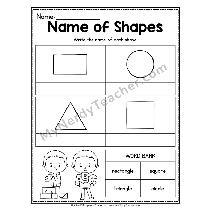 Name of Shapes Worksheet — Write Each Shape Name with Word Bank