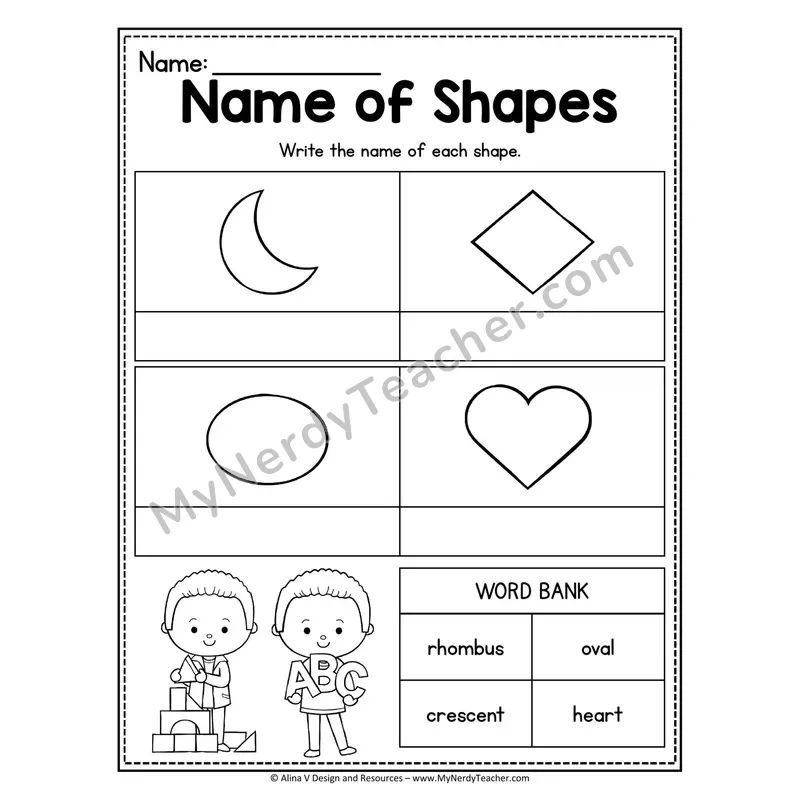 Name of Shapes Worksheet — Write Each Shape Name with Word Bank
